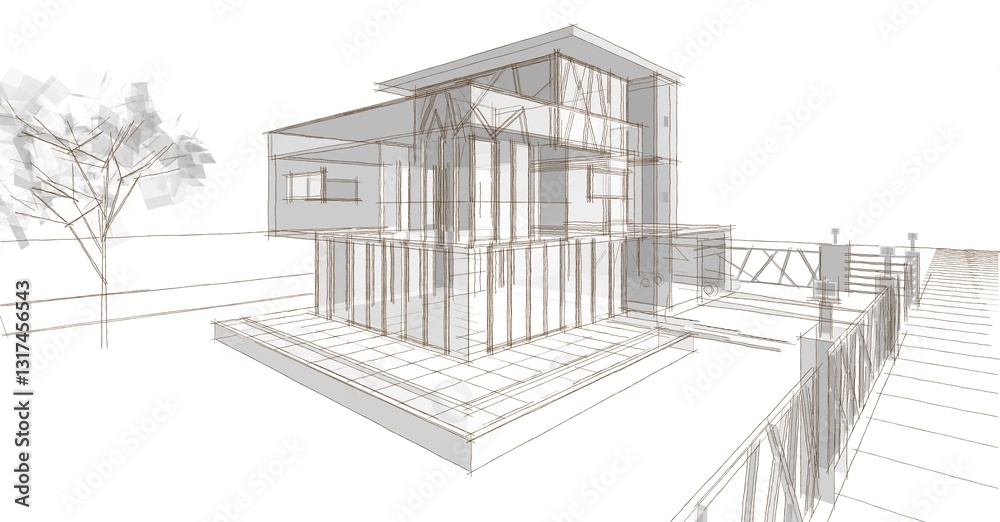 modern house sketch 3d illustration modern house sketch 3d illustration