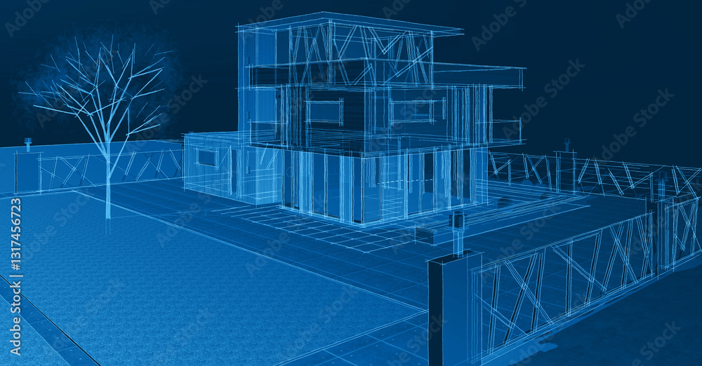 Fototapeta premium modern house sketch 3d illustration