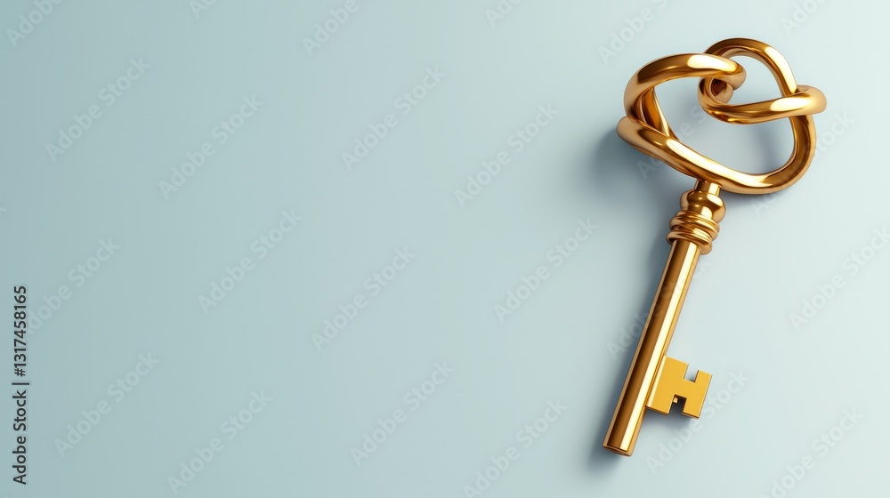Decorative Golden Key Entwined in a Unique Loop Design Decorative Golden Key Entwined in a Unique Loop Design