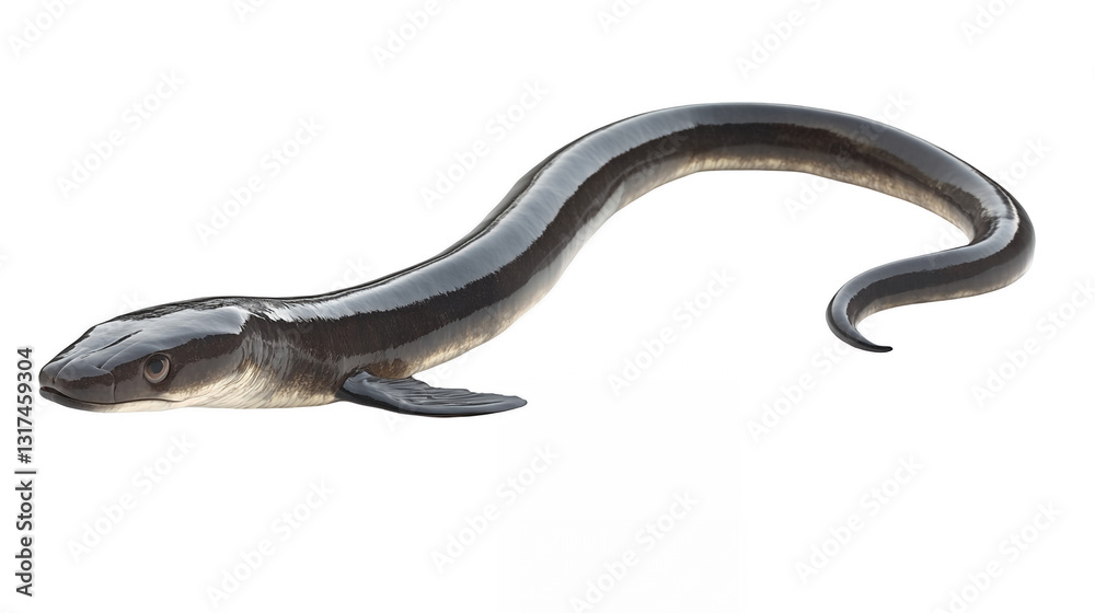 Fototapeta premium Sleek eel with a long slender body and smooth dark skin isolated on a transparent background 