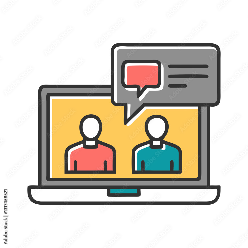 Online briefing icon with participants discussing ideas, remote work concept Online briefing icon with participants discussing ideas, remote work concept