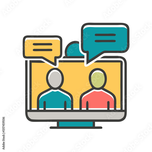 Online briefing icon with speech bubbles, remote communication concept