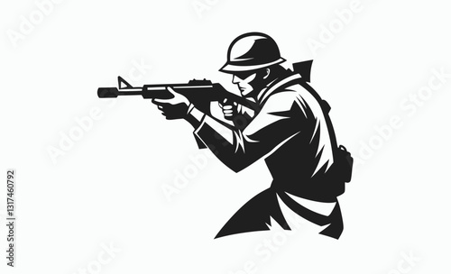 Soldier silhouette holding rifle vector illustration