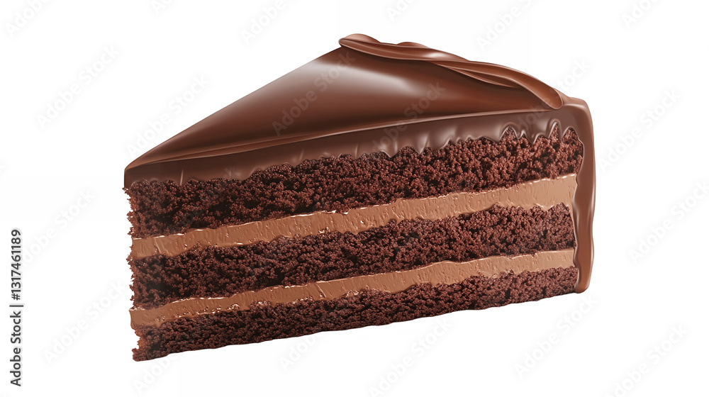 Slice of chocolate cake with rich moist layers and creamy frosting isolated on a transparent background Slice of chocolate cake with rich moist layers and creamy frosting isolated on a transparent background