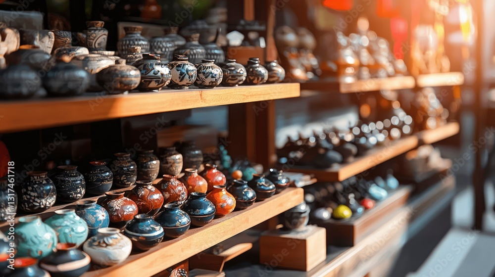 Obraz premium Asian Miniature Vases Display Shelves