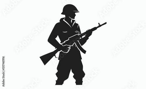 Soldier silhouette holding rifle vector illustration
