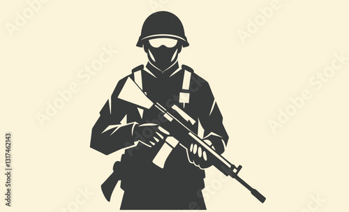 Soldier silhouette holding rifle vector illustration