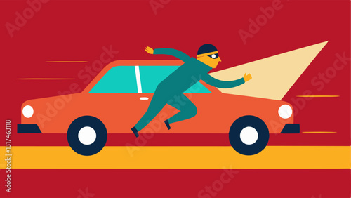 These descriptions can help in creating vector illustrations that portray the scenario of a suspect escaping in a getaway car.