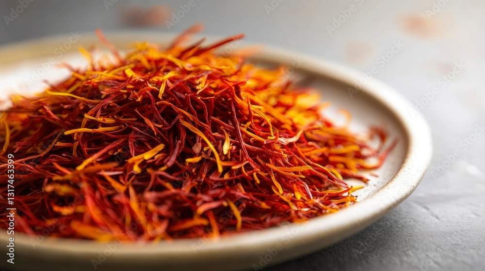 Fototapeta premium Saffron spice on plate, close-up
