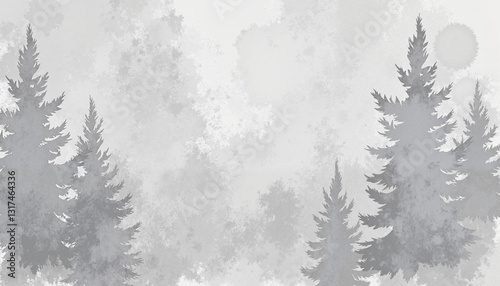 Misty forest scenery with evergreen trees, tranquil ambiance
