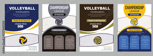 Volleyball championship flyer layout, double sided poster design for Volleyball tournament, vector illustration Volleyball tournament posters, flyer with volleyball ball - template vector design