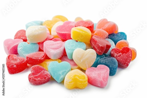 Colorful assorted candy hearts on white background for valentine's day