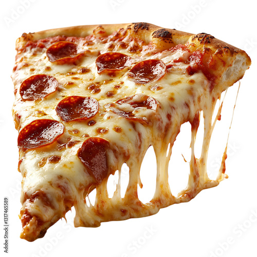 A Cheesy Pepperoni Pizza Slice Oozing with Melted Cheese Isolated on Transparent Background