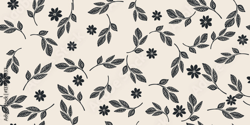 Flower seamless pattern. Organic shapes abstract floral background. Modern print in black and white colors for textile design