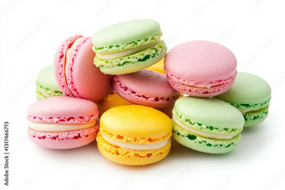 Assorted macarons displayed on white background. Neural network AI generated Assorted macarons displayed on white background. Neural network AI generated
