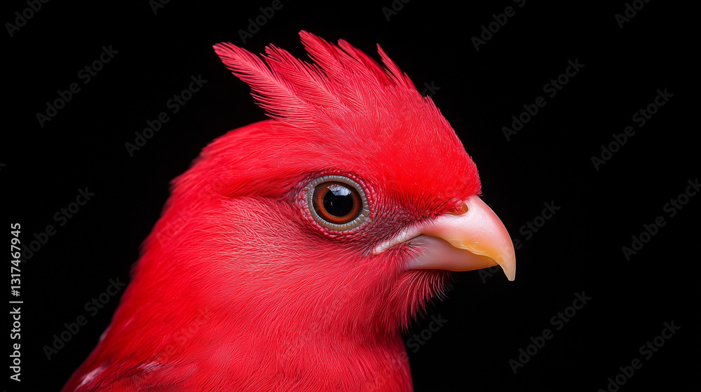 Fototapeta premium Vibrant Red Bird Close-Up on Black Background