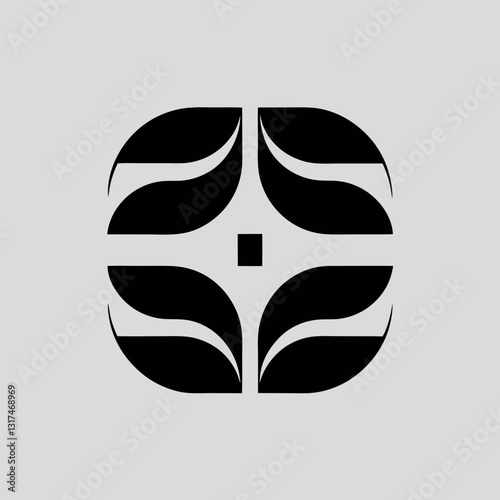 A simple yet elegant black and white logo design featuring symmetrical shapes and patterns that exude modern minimalism and artistic creativity