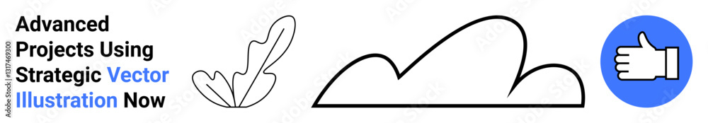 Plant leaf outline, abstract cloud line, blue approval hand symbol. Ideal for nature, environment, teamwork, positivity, creativity, digital marketing and flat landing page banner Plant leaf outline, abstract cloud line, blue approval hand symbol. Ideal for nature, environment, teamwork, positivity, creativity, digital marketing and flat landing page banner
