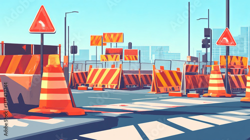 Road barrier vector street traffic-barrier under construction warning barricade blocks on highway illustration set of roadblock detour and blocked roadwork barrier isolated on white background