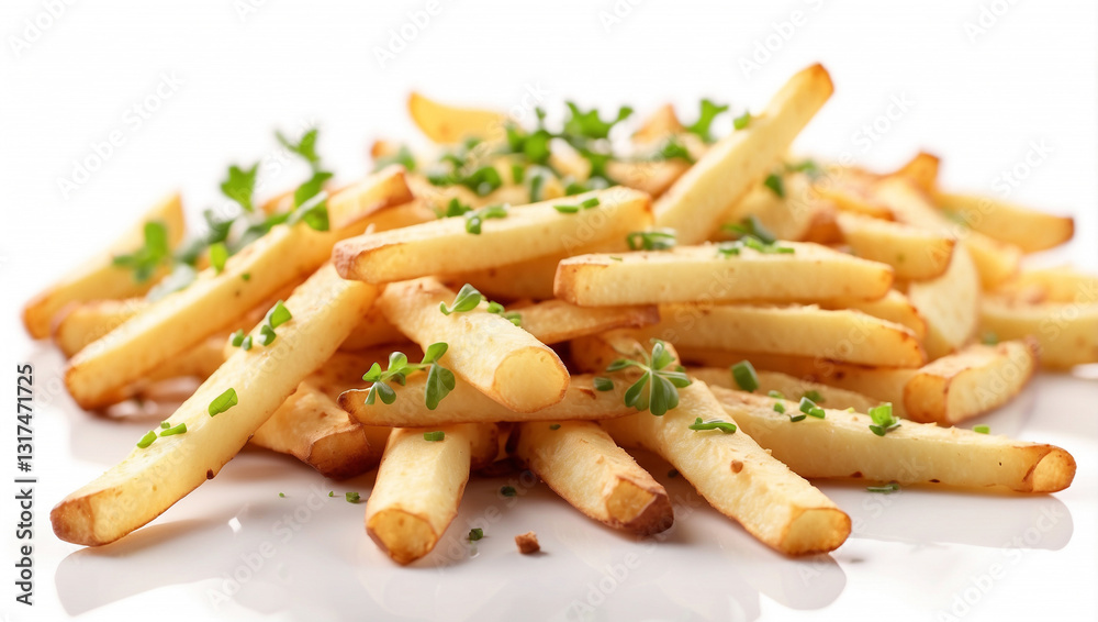 Golden Potato Fries Perfectly Isolated on a Clean White Background Golden Potato Fries Perfectly Isolated on a Clean White Background