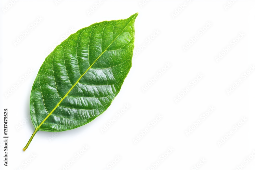 Obraz premium Fresh Green Leaf Isolated on White Background with Natural Textures and Vibrant Colors
