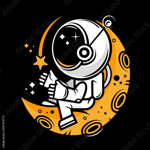 Dancing astronaut on the background of the moon and space. Vector illustration
