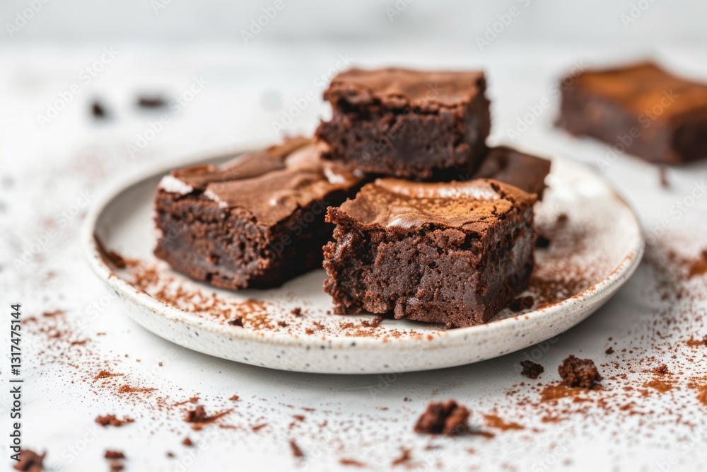 Decadent chocolate brownies on white plate. Neural network AI generated Decadent chocolate brownies on white plate. Neural network AI generated
