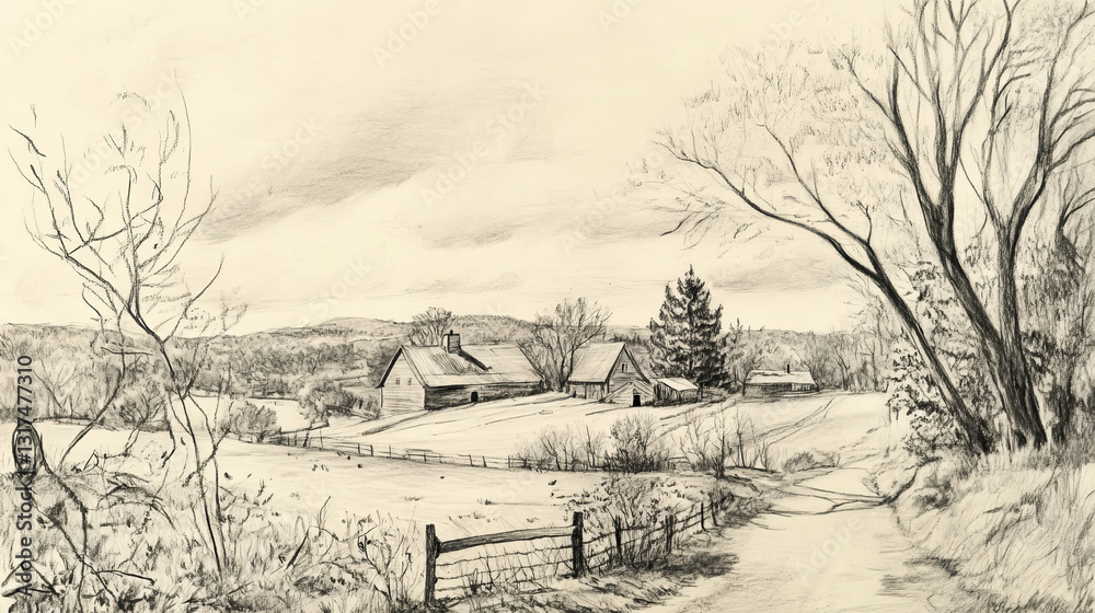 Obraz premium Village landscapes vector illustration farm house agriculture graphic countryside