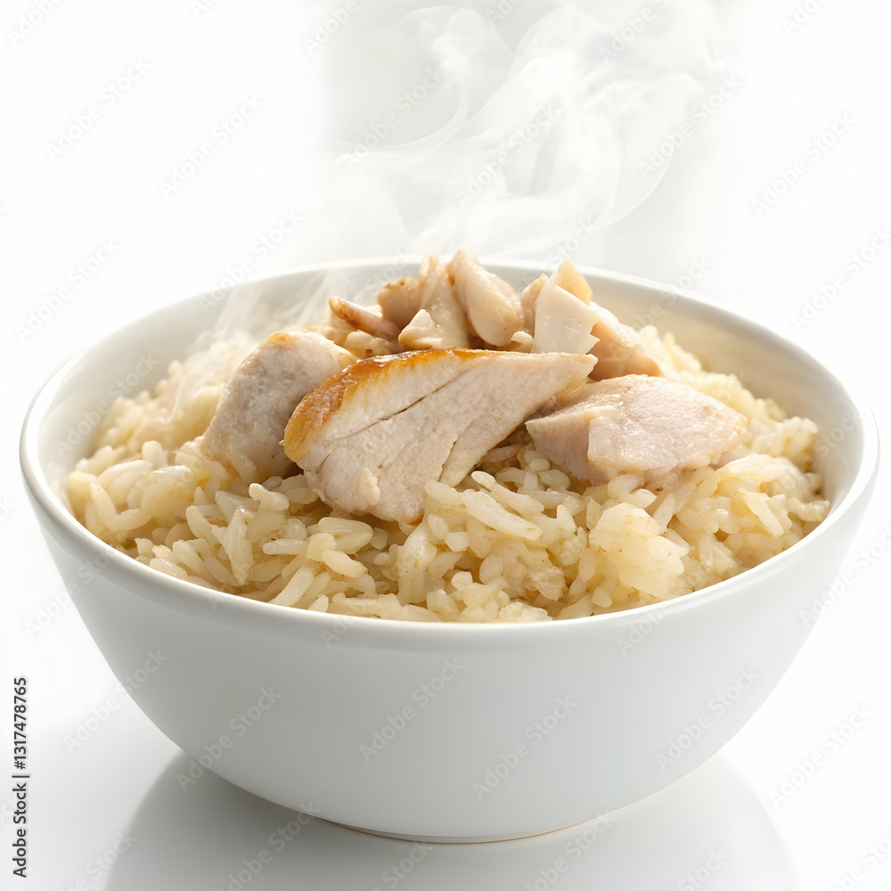 Steamed Rice with Fried Chicken or Hainanese Chicken Rice - Asian food style Steamed Rice with Fried Chicken or Hainanese Chicken Rice - Asian food style