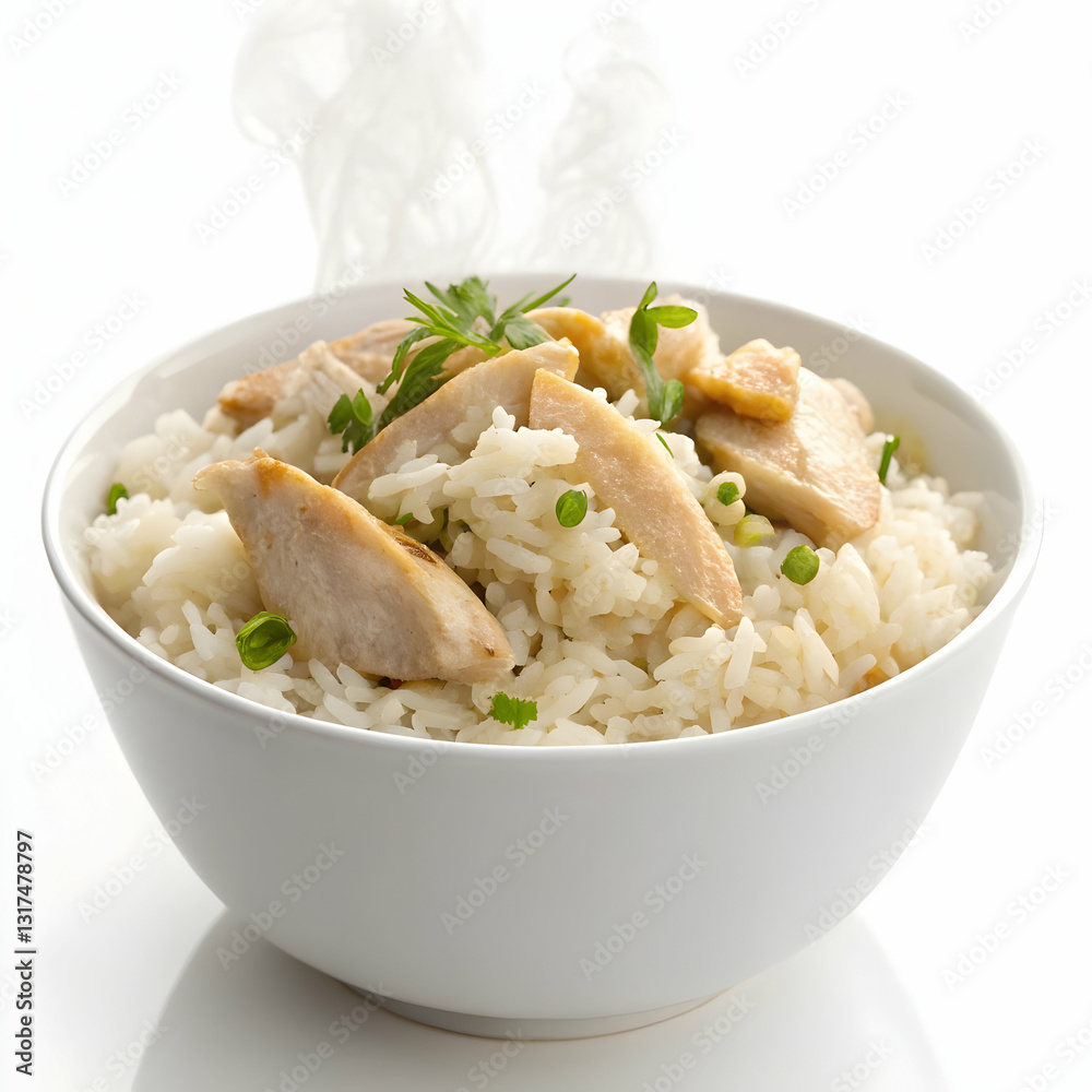 Steamed Rice with Fried Chicken or Hainanese Chicken Rice - Asian food style Steamed Rice with Fried Chicken or Hainanese Chicken Rice - Asian food style