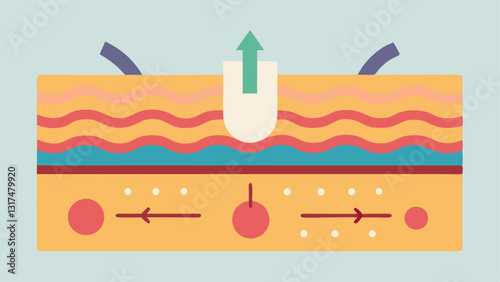 Skin Layer Diagram An educational illustration displaying the layers of skin with arrows showing how facial oil trates deeply and exosomes activate skin cells.