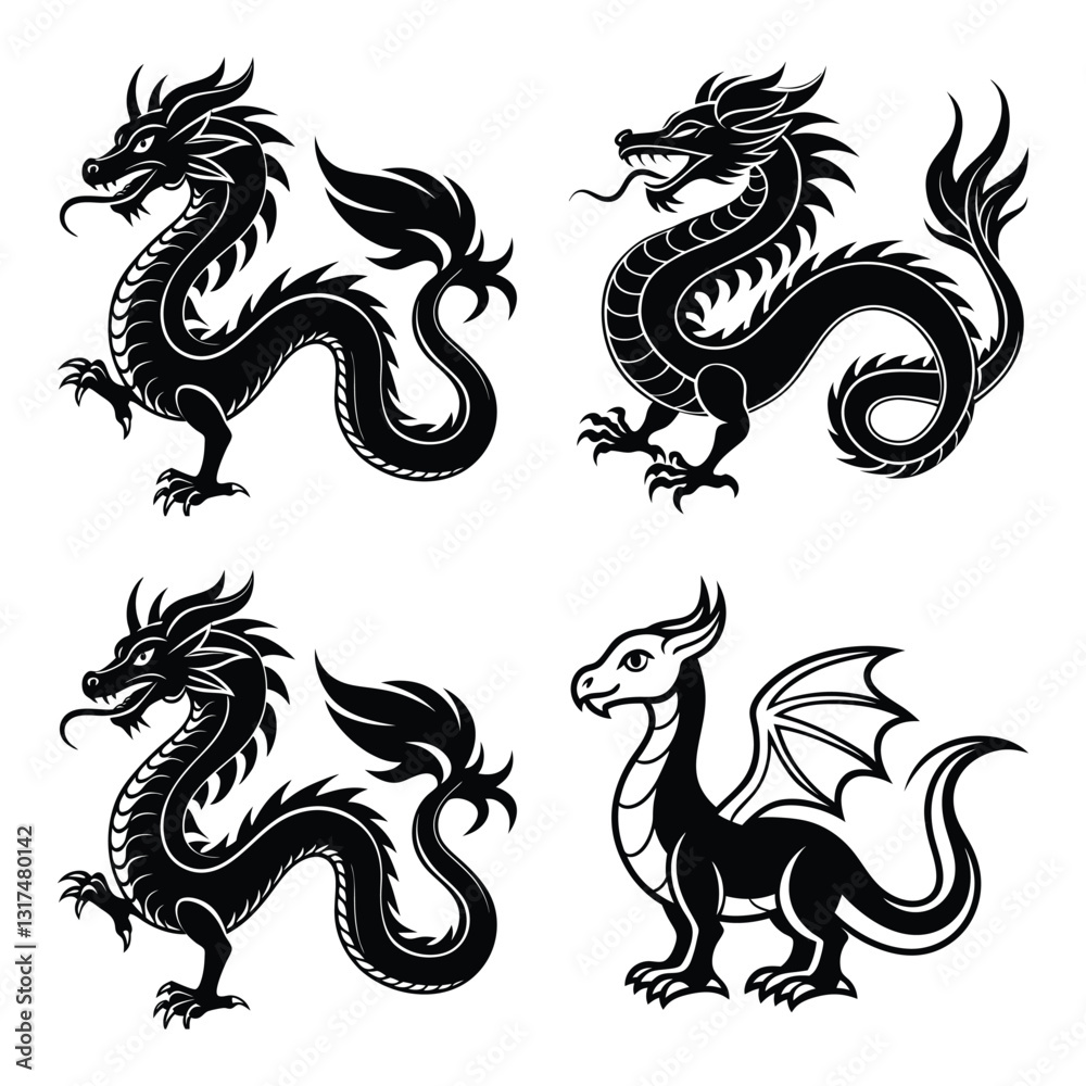 Fierce Dragon Emblem Set: Powerful Mythical Designs