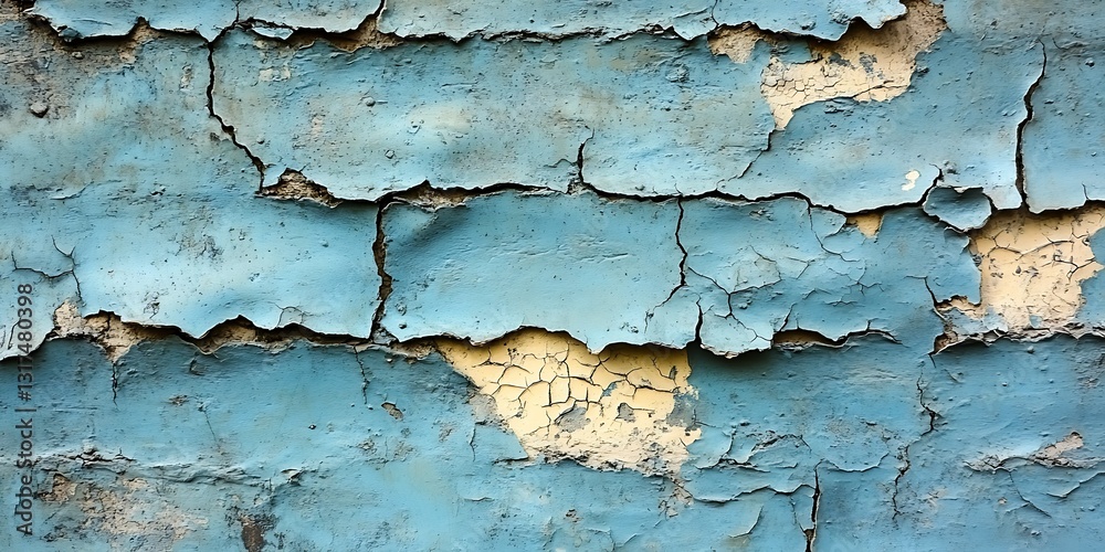 Obraz premium Cracked blue paint on old wall