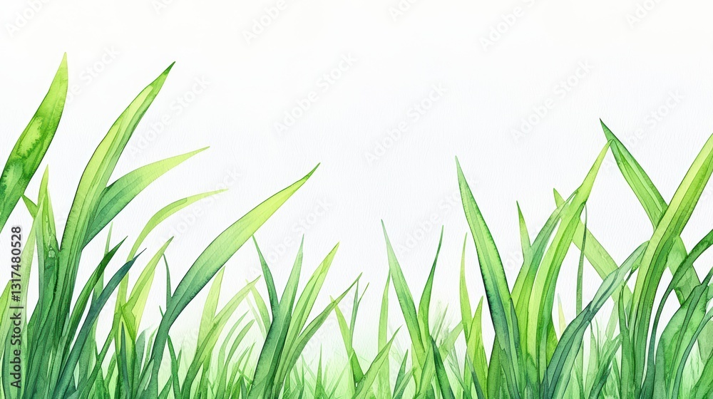 Fototapeta premium Soft Watercolor Painting of Misty Morning Dew on Grass in Gentle Light