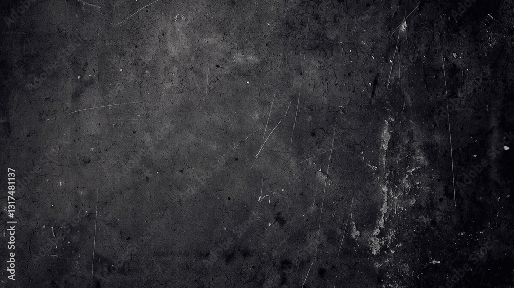 Fototapeta premium Dark gray concrete wall background texture showing scratches, cracks and stains, creating a grunge and industrial aesthetic perfect for design projects, backdrop copy space