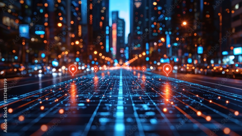 Smart City Navigation: A Futuristic Cityscape at Night Smart City Navigation: A Futuristic Cityscape at Night