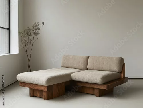 Obraz A modern corner sofa with wooden frame and neutral upholstery