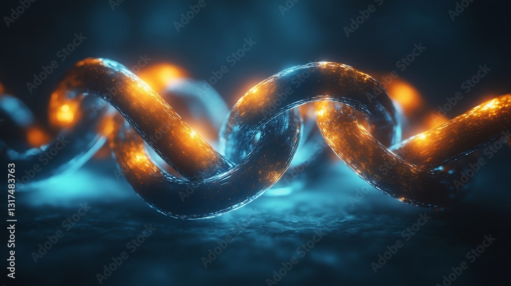 Obraz premium Strategic partnerships shown interlocking luminous structures symbolizing collaboration growth