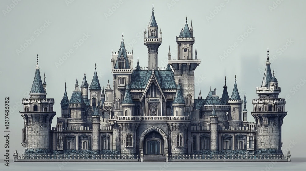Obraz premium Cartoon castle vector fairytale medieval tower of fantasy palace building in kingdom fairyland illustration towering set of historical fairy-tale towered house isolated on white background