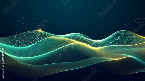 Abstract waves of light and particles creating a dynamic, digital landscape.