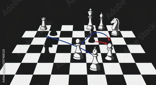 Chessboard Mid-Game Vector Graphic