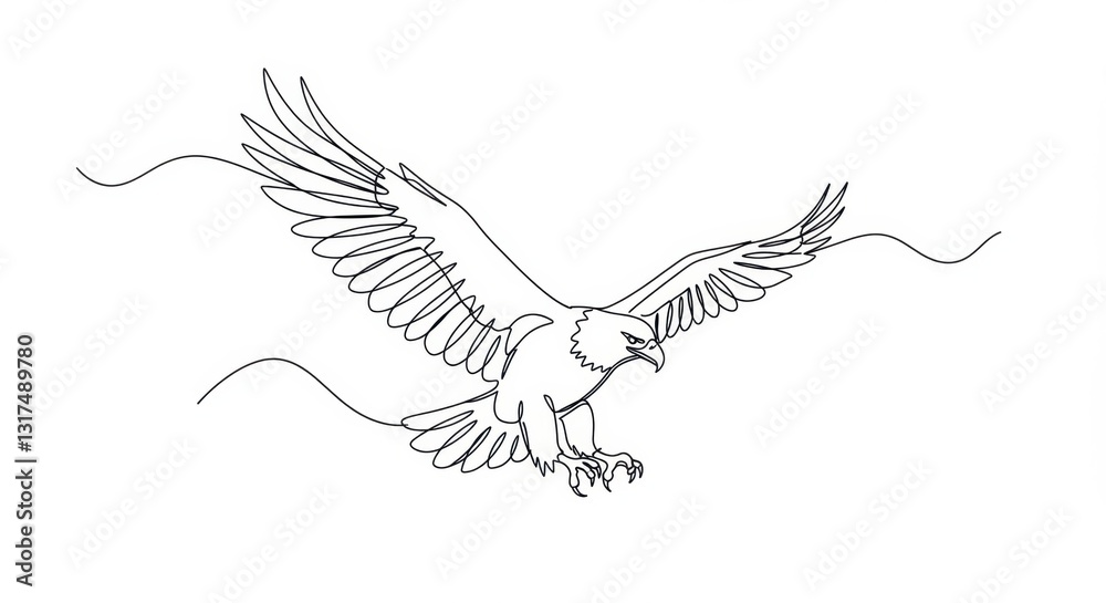 Fototapeta premium Modern Line Drawing of a Soaring Eagle