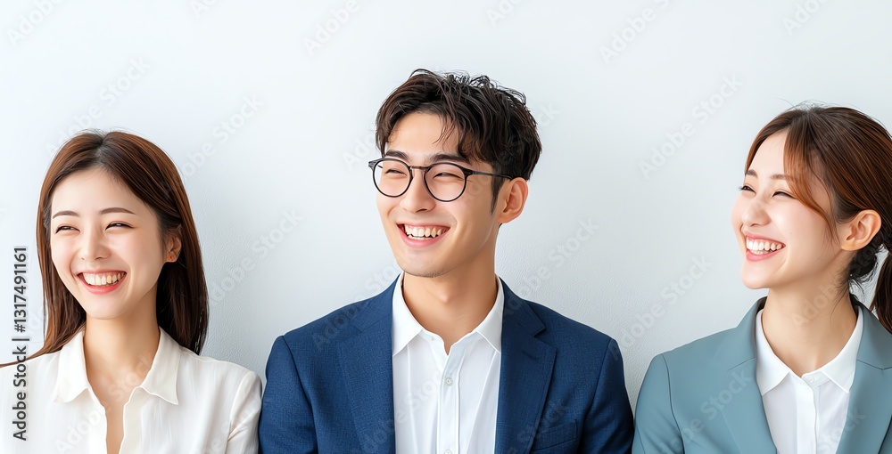 A group of three smiling individuals, dressed in professional attire, exuding positivity and confidence in a modern office environment. Perfect for business and teamwork themes. A group of three smiling individuals, dressed in professional attire, exuding positivity and confidence in a modern office environment. Perfect for business and teamwork themes.