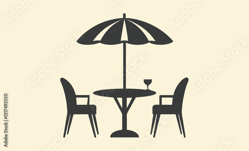 Cafe table silhouette, table and chair vector icon, cafe table icon vector silhouette illustration on white background.table and chair icon  