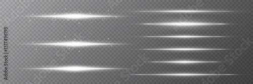 Collection of horizontal glare. Laser neon rays. Vector illustration. EPS 10.