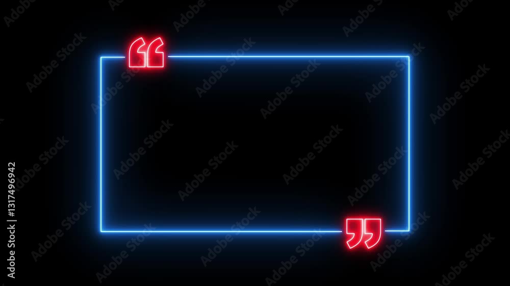 Quote neon speech bubble revealing. Laser rectangle or square frame icon on background. Quotation mark symbol. Double quotes concept. quotes blank speech bubbles.