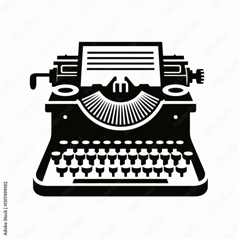 very simple flat and minimalist Typewriter silhouette in black on a white background