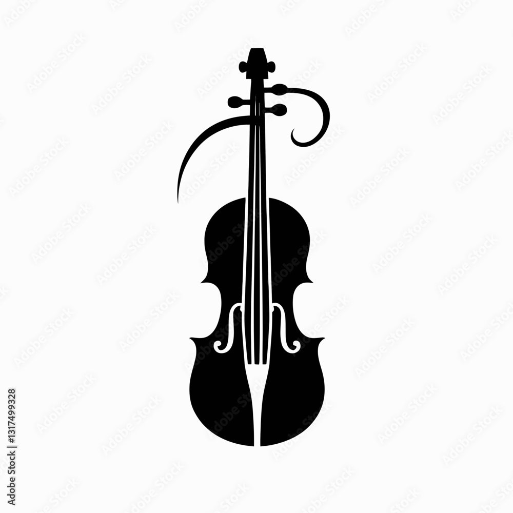 Fototapeta premium very simple flat and minimalist Violin Bow silhouette in black on a white background