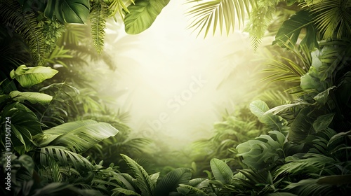 Lush Green Tropical Jungle with Bright Sunlight