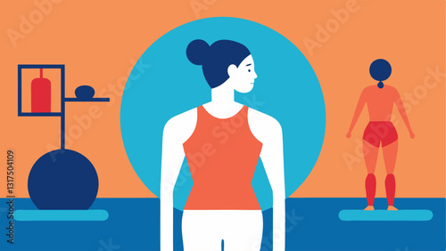 Reality Fitness Obsession A person looking at their reflection in the gym mirror inspired by body s seen on reality TV indicating health and beauty standards influence.